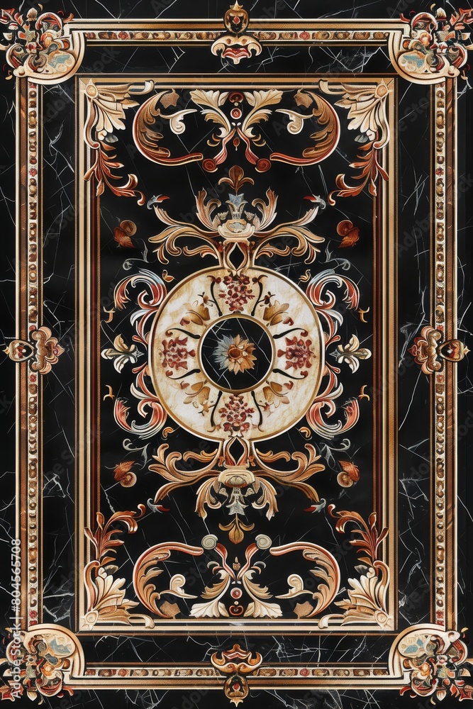 Fototapeta premium Lavish antique baroque, barocco ornate marble ceiling frame non linear reformation design. elaborate ceiling with intricate accents depicting classic elegance and architectural beauty
