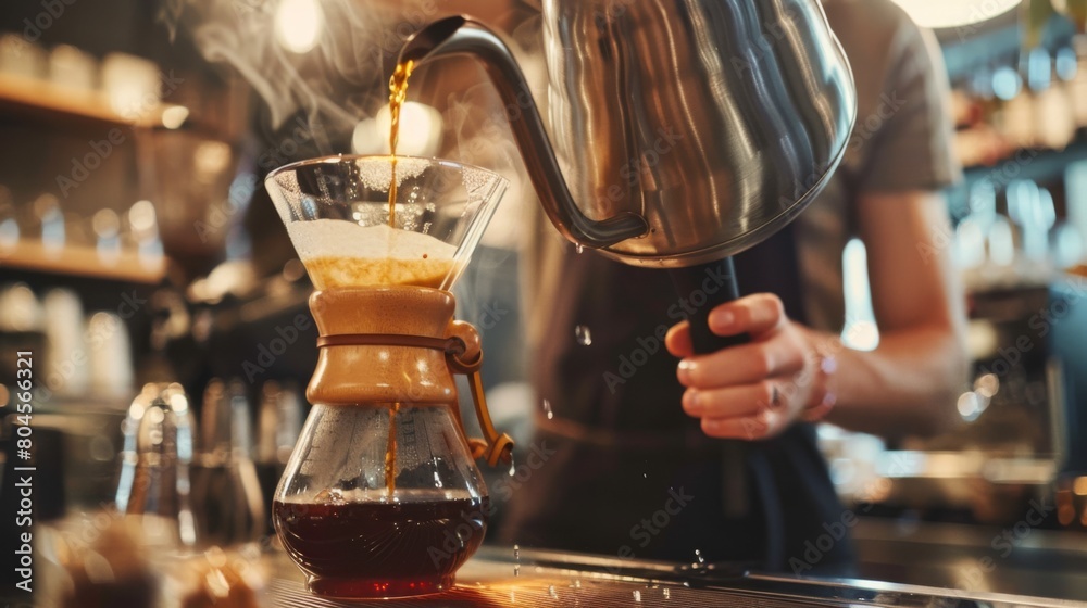 Barista Preparing Pour-Over Coffee