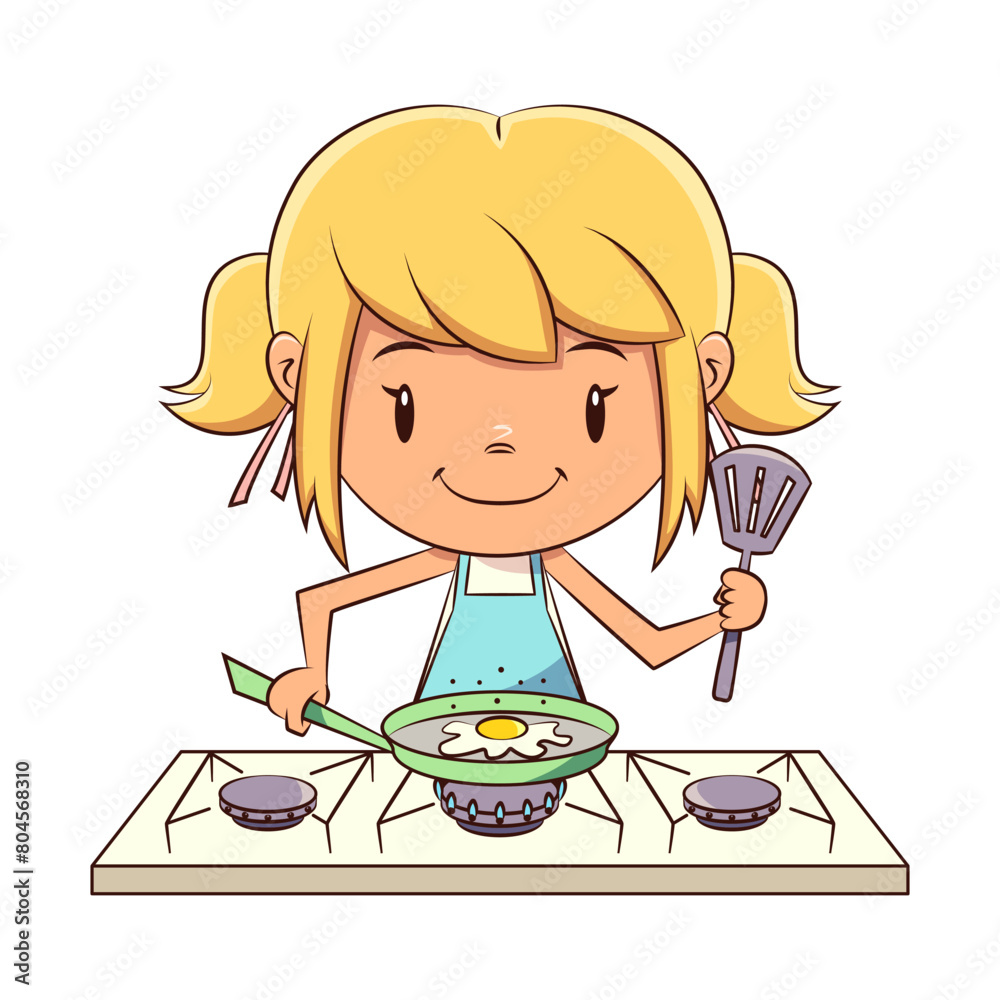 Child cooking fried egg, little, chef, stove Child cooking fried egg, little, chef, stove