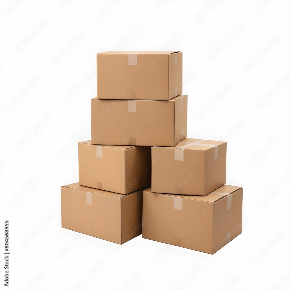 A stack of cardboard boxes, likely containing various items for shipping