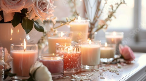 candles in various romantic scents with rose photo