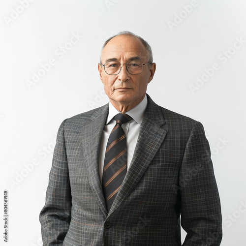 Corporate elderly older mature male man lawyer business leader professional employee employer in jacket suite in the workplace on white background