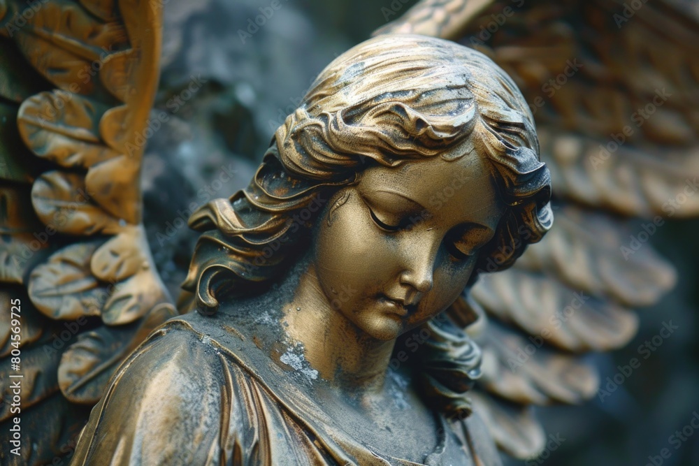 A detailed view of an angel statue. Ideal for religious themes