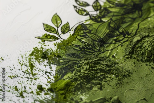 Detailed close-up of a painting with green paint. Ideal for art and design projects photo