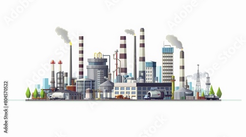 Zavodskaya promyshlennost', manufaktura, ikonki, vidy zavodov, ploskiye ikonki nabor izolirovannykh, Gorodskoy zavod, zavod peyzazh vektornaya illyustratsiya. industriya, promyshlennost', rasteniye, v photo