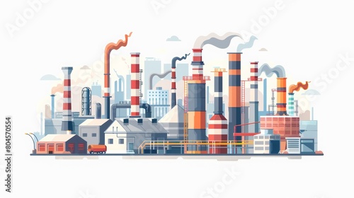 Zavodskaya promyshlennost', manufaktura, ikonki, vidy zavodov, ploskiye ikonki nabor izolirovannykh, Gorodskoy zavod, zavod peyzazh vektornaya illyustratsiya. industriya, promyshlennost', rasteniye, v photo