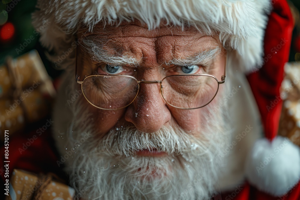 A close-up view of a Santa suit with festive decorations and bokeh light effects enhancing the Christmas mood A close-up view of a Santa suit with festive decorations and bokeh light effects enhancing the Christmas mood
