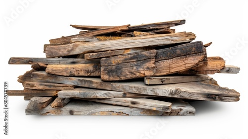 Broken Wooden Planks Isolated on White Generative AI