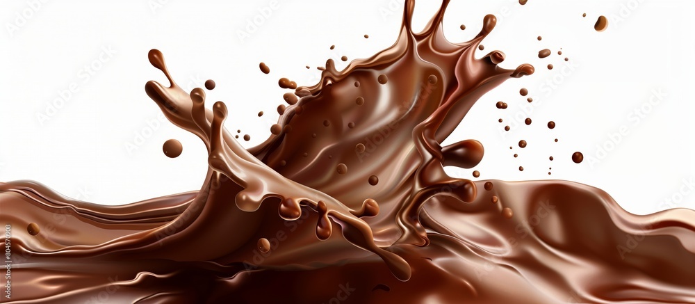 A splash of chocolate is shown in a white background A splash of chocolate is shown in a white background