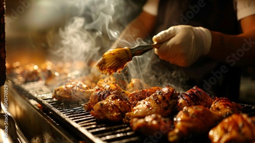 A chef basting chicken on the grill, ensuring each piece is infused with flavor and moisture."