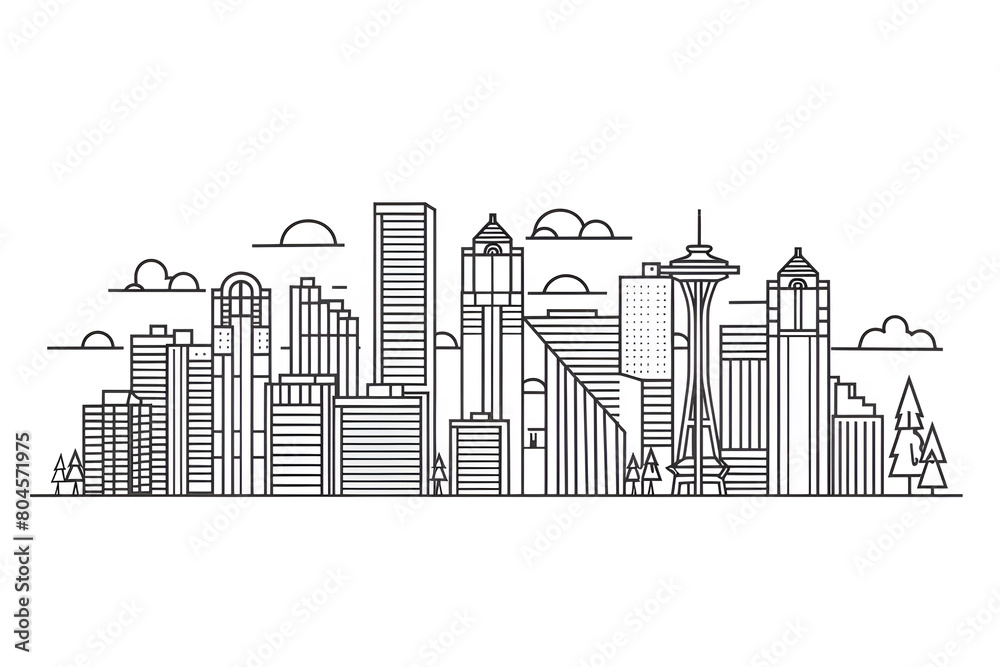 Seattle vector line art skyline illustration Seattle vector line art skyline illustration