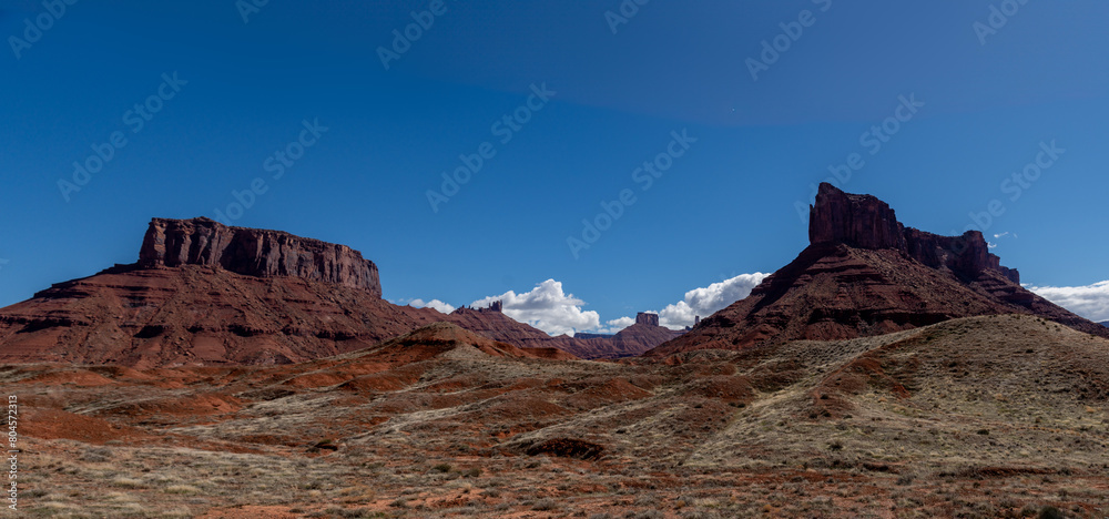 Panoramic Landscapes of The Red Cliffs and Buttes of The Castle Valley area of Utah in Spring 