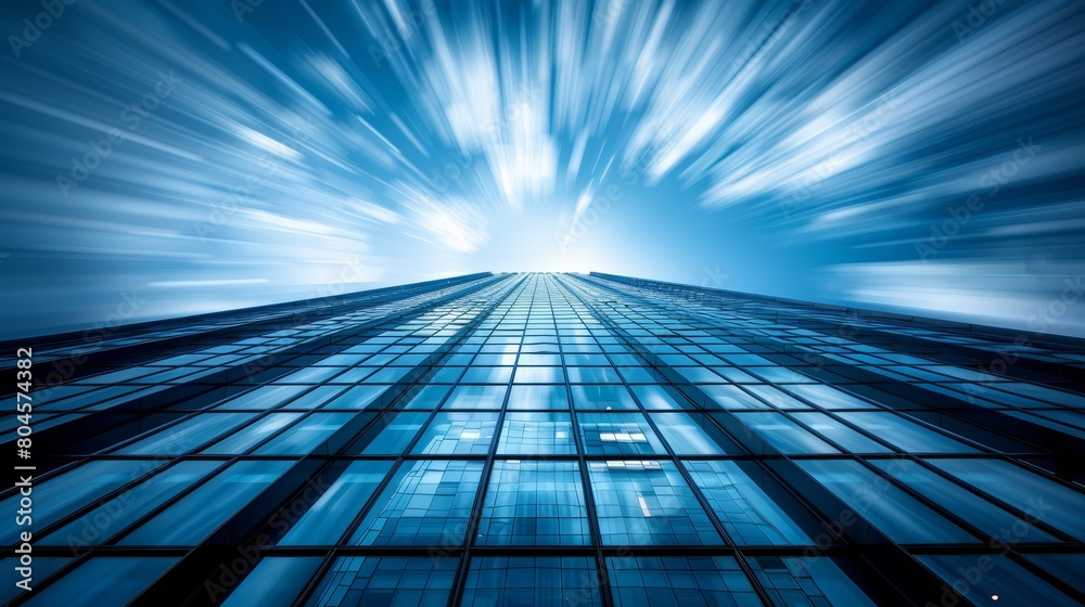 A towering structure with numerous windows lining its facade against a radiant blue backdrop A towering structure with numerous windows lining its facade against a radiant blue backdrop