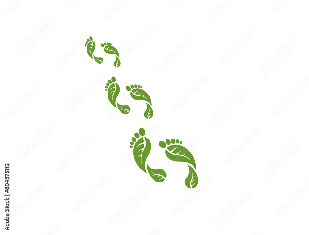 Vector illustration of footprints in the form of green leaves Vector illustration of footprints in the form of green leaves