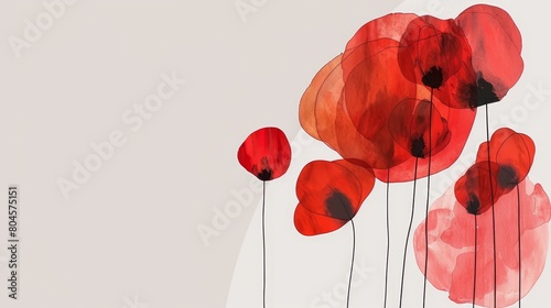   A red poppy painting against a white backdrop with a central white rectangle
