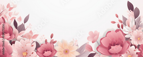 A white background with a pink flower border. The flowers are arranged in a way that they look like they are blooming. The background is very simple and clean