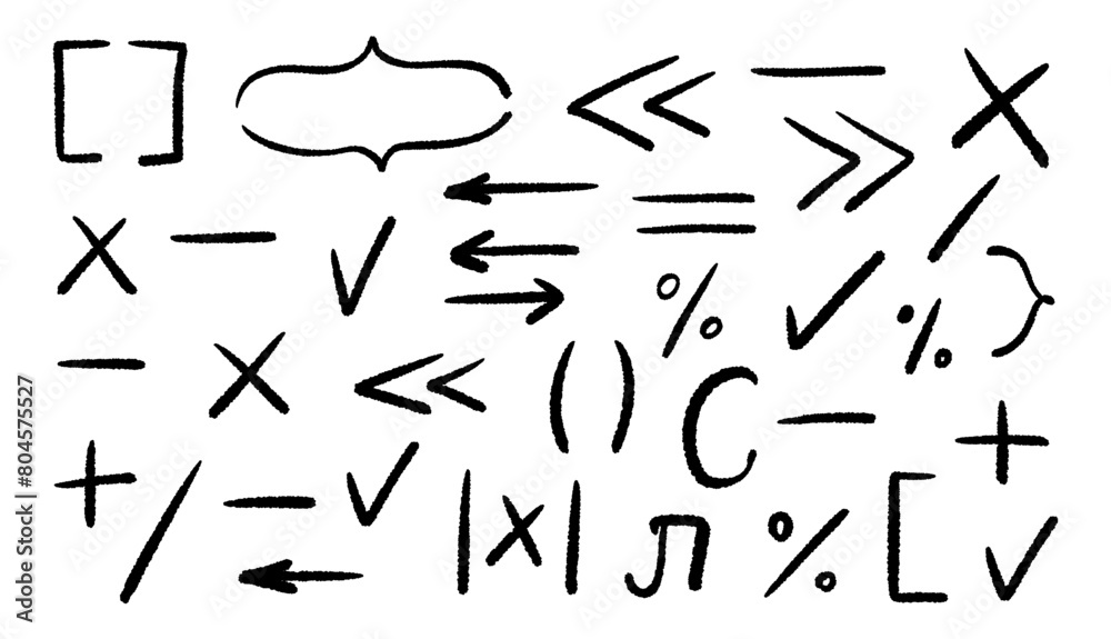 Set of math elements design for use in your project. Doodle decoration elements. Vector illustration. Set of math elements design for use in your project. Doodle decoration elements. Vector illustration.