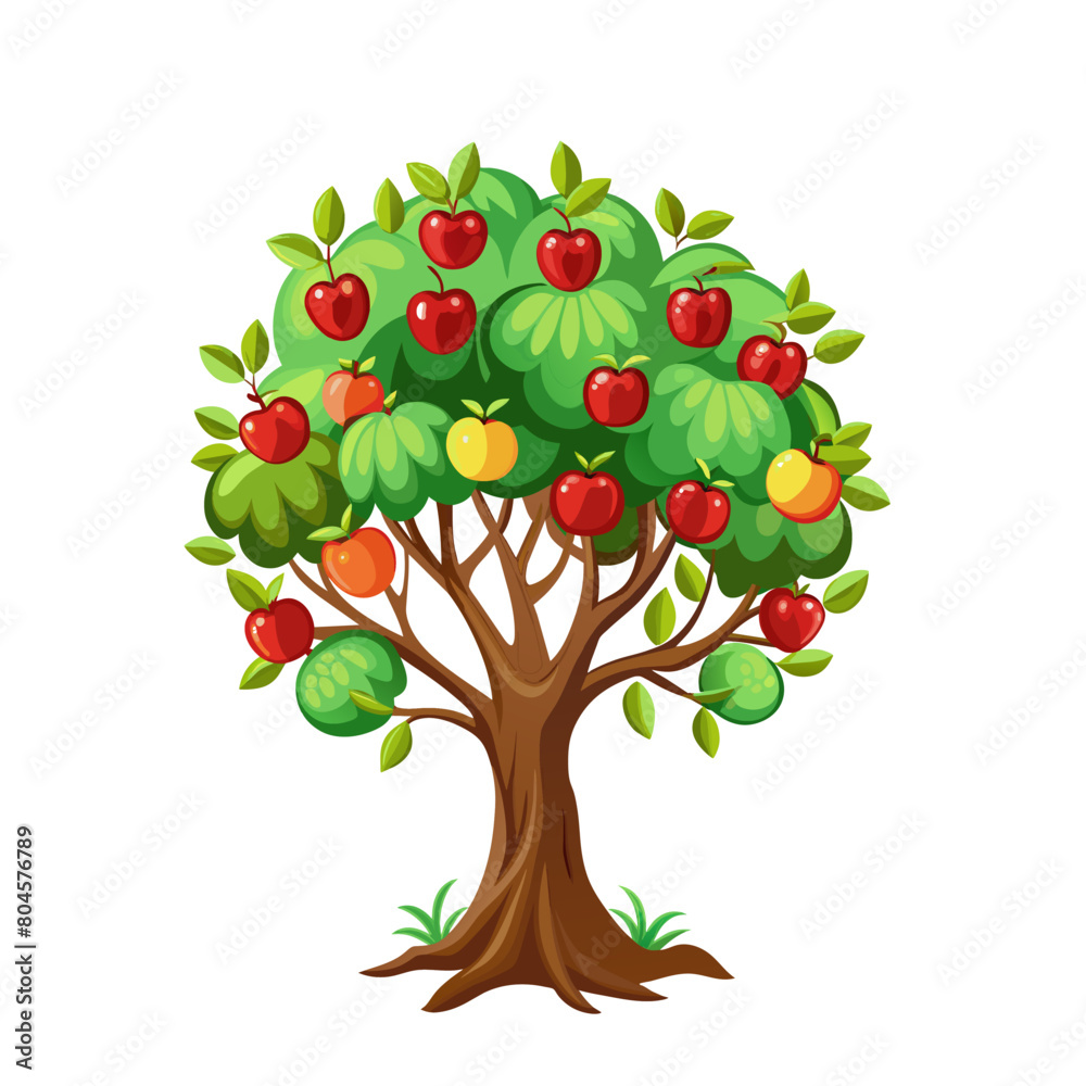 Apple tree vector illustration in flat design isolated on white background, farming concept, tree with fruits