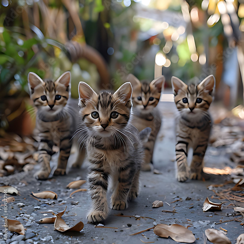 Close up on kittens walking outdoors  photo