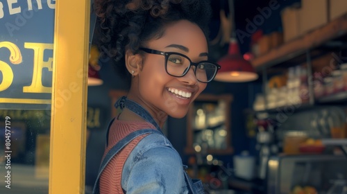Smiling Woman with Stylish Glasses photo