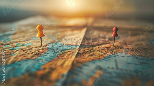 Navigate your journey with precision and clarity as you explore a real photo showcasing a detailed map, marked with two vibrant pins representing the starting and destination points photo