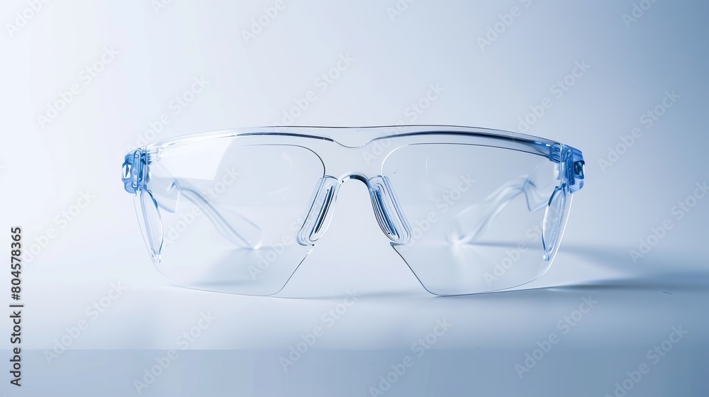 Transparent work safety glasses showcased against a white background. Transparent work safety glasses showcased against a white background.