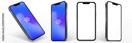 Realistic smartphone mockup. Mobile phone vector with isolated on white background. Device front view. 3D mobile phone with shadow. Realistic, high quality smart phone mockup for ui ux presentation.