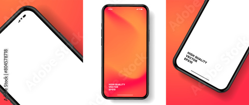 Realistic smartphone mockup. Mobile phone vector with isolated on white background. Device front view. 3D mobile phone with shadow. Realistic, high quality smart phone mockup for ui ux presentation.