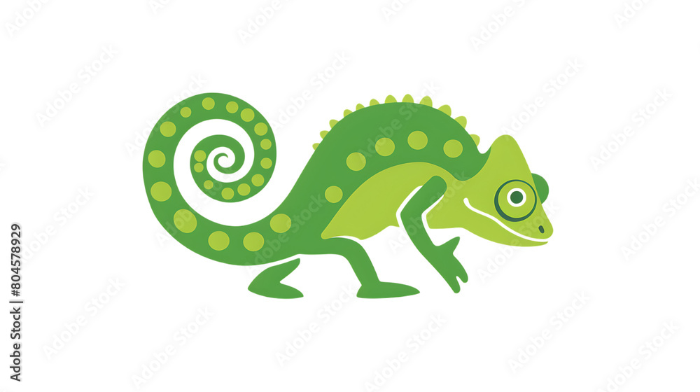 logo of the green chameleon with its curled upwards tail, white background logo of the green chameleon with its curled upwards tail, white background