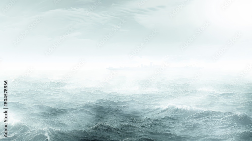 A vast expanse of water, dotted with waves in the foreground, and a distant ship silhouetted against stormy clouds A vast expanse of water, dotted with waves in the foreground, and a distant ship silhouetted against stormy clouds