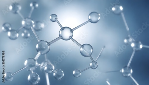  Molecular structure with transparent spheres and rods against a blurred background create with ai