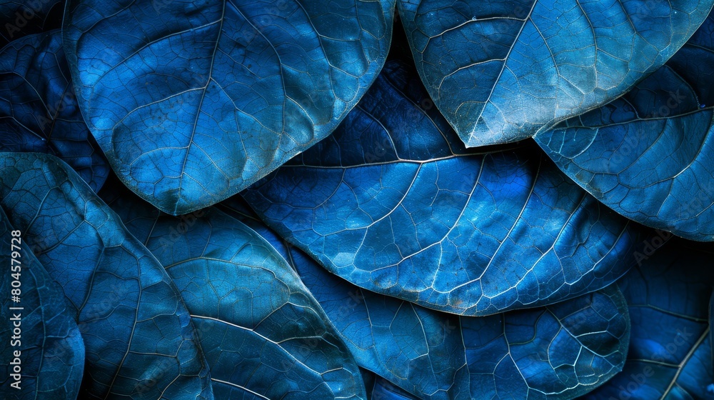 A close-up of numerous blue leaves with a blue hue atop, and a blue tint at their base, appears in the image A close-up of numerous blue leaves with a blue hue atop, and a blue tint at their base, appears in the image