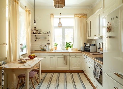 A bright kitchen in Scandinavian style with white cabinets