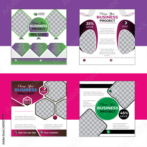 Professional digital marketing business social media post vector design template set bundle. Creative online advertising social media banner,  with 4 layout