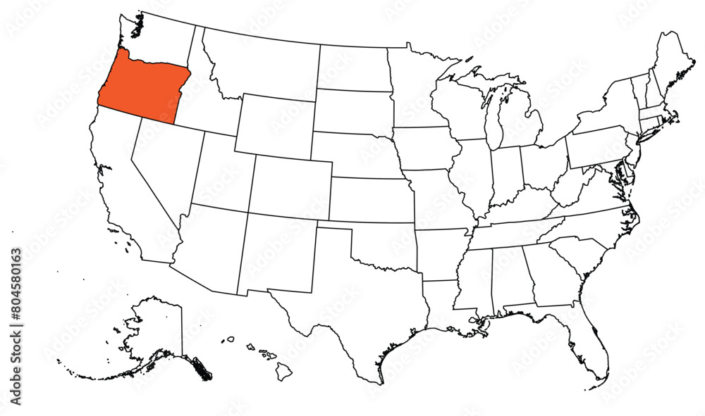 State Below Oregon The outline of the US map with state borders. The US state of Oregon ...