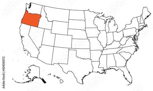 The outline of the US map with state borders. The US state of Oregon photo