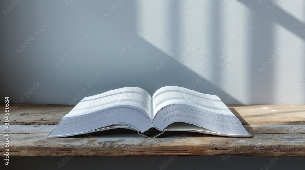 A book sitting on a wooden table with sunlight coming through the window, AI A book sitting on a wooden table with sunlight coming through the window, AI
