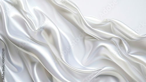 Pearlescent white wave-like abstract  clearly set against a white backdrop  in HD.