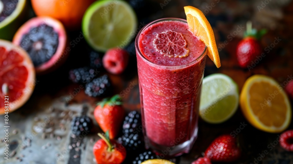 A refreshing fruit smoothie served in a tall glass with a slice of citrus fruit, a burst of tangy goodness. A refreshing fruit smoothie served in a tall glass with a slice of citrus fruit, a burst of tangy goodness.