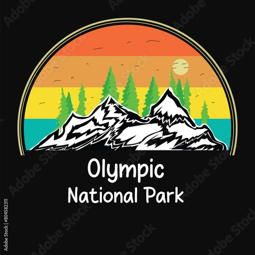 Olympic national park illustration t shirt design. Olympic National park tree and hill t-shirt vector.

