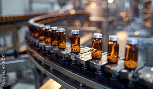 Conveyor belt filled with bottles