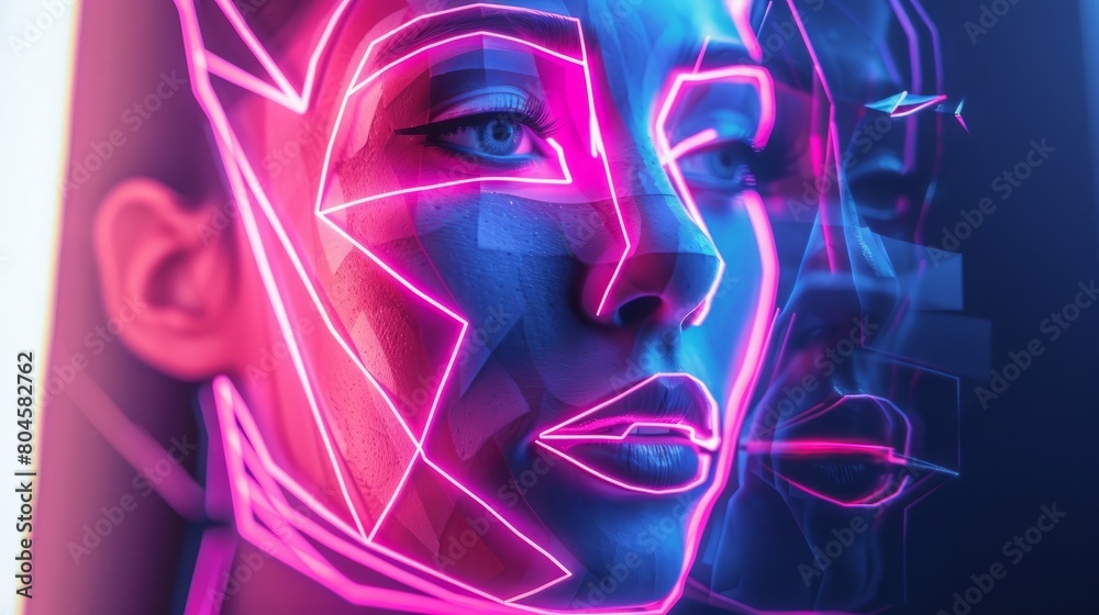 Bold Neon Lines: Minimalist Face Amidst Abstract - Glowing Geometry- Abstract Illumination- Neon Face Outline- Glowing Silhouette- best for Graphic element for a poster advertising an art exhibition Bold Neon Lines: Minimalist Face Amidst Abstract - Glowing Geometry- Abstract Illumination- Neon Face Outline- Glowing Silhouette- best for Graphic element for a poster advertising an art exhibition