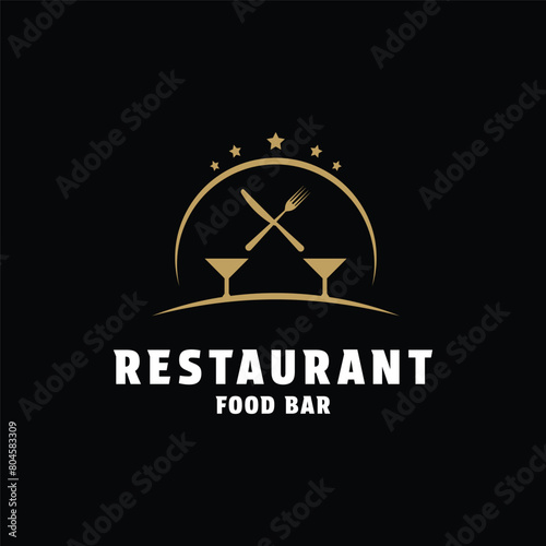 Restaurant food bar logo design concept with fork, knife and glass 