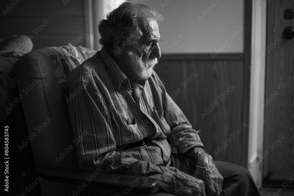 pensive senior man sitting alone in a nursing home conveying a sense of loneliness and vulnerability social documentary photography pensive senior man sitting alone in a nursing home conveying a sense of loneliness and vulnerability social documentary photography