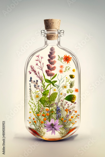 Herb oil bottles homeopathy herbs. Generative AI, © Яна Ерік Татевосян