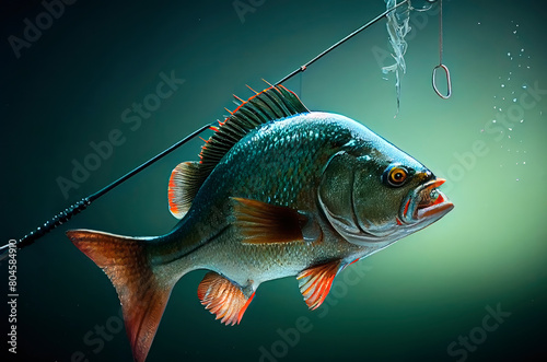 Fishing fish on a hook. Generative AI, photo