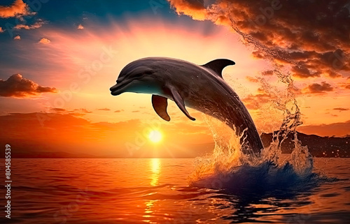 dolphins swim in the sea. Generative AI, © Яна Ерік Татевосян