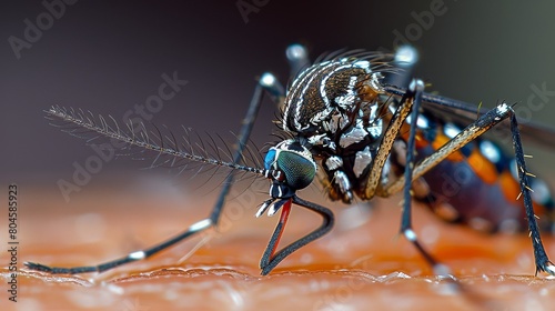 dengue hemorrhagic fever aedes mosquito sucking human through the skin photo