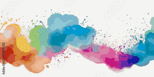 Multicolored rainbow watercolor explosion of cloud powder paint holi decoration isolated on transparent background. Vector abstract colorful rainbow holi paint festival background.