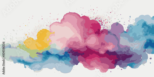 Vector watercolor rainbow multicolor splatter design background. Multicolored rainbow explosion of cloud powder paint holi decoration isolated on transparent background.